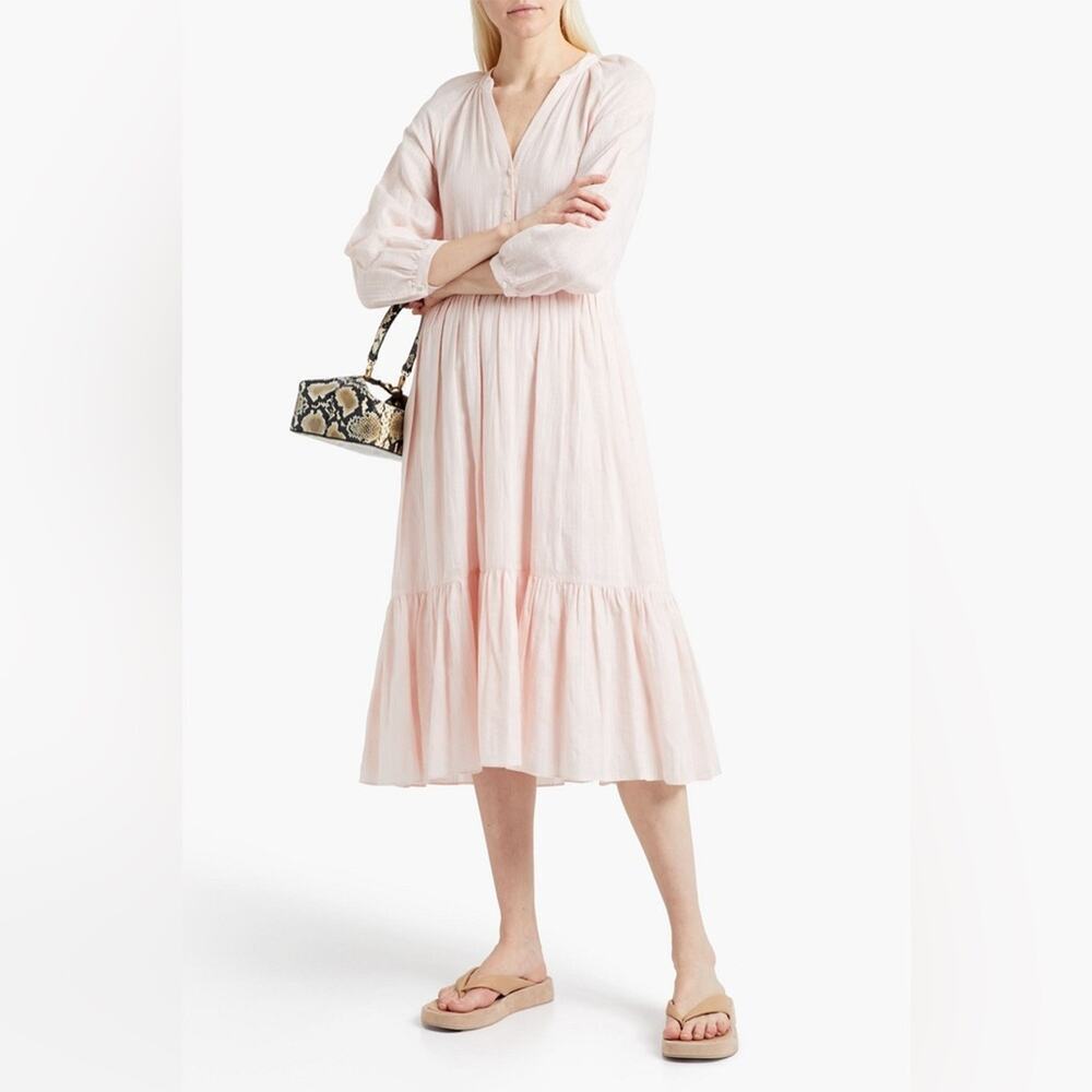 Veronica Beard Sarita Tiered Midi Dress in Light Pink Size Small.